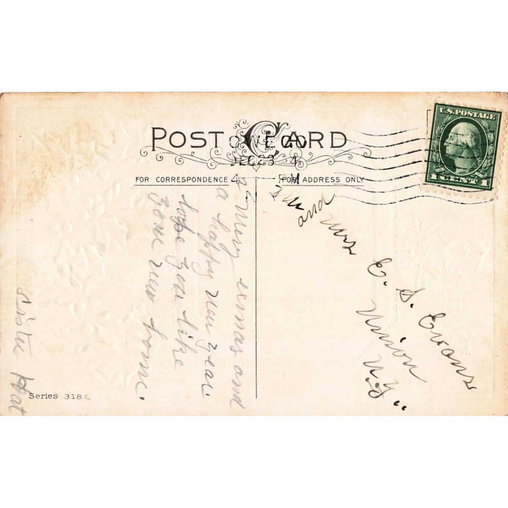 Vintage 1914 Embossed Christmas Postcard Winter Landscape Holly Series 318 C - Picture 2 of 2